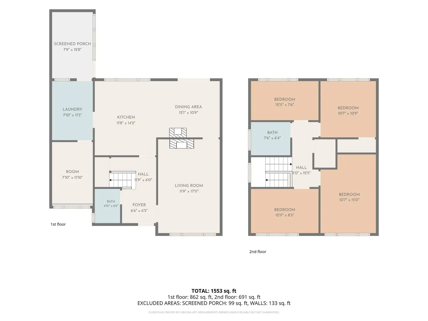 Example two-storey floor plan with room labels and dimensions